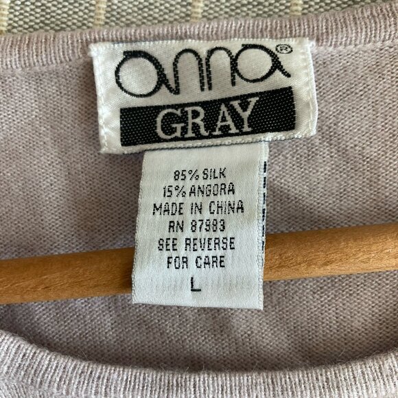 VTG 90s Y2k Silk Angora Pullover Sweater Anna Gray Short Sleeve Old Money Sz L - Picture 4 of 6
